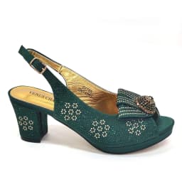 New Designer Fashion Open Toe Women Heels for 2026 Elegant Party Green Color Diamond Pumps Italian Shoes and Bags Matching Set