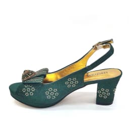 New Designer Fashion Open Toe Women Heels for 2026 Elegant Party Green Color Diamond Pumps Italian Shoes and Bags Matching Set