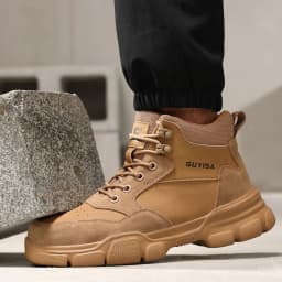 Khaki High Top Safety Shoes Work Boots Men Soft Bottom Lightweight Steel Toe Shoes Puncture-Proof Protection Shoes Security Boot