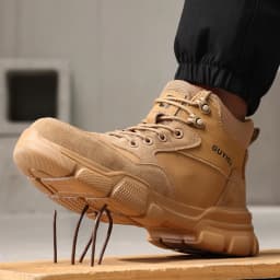 Khaki High Top Safety Shoes Work Boots Men Soft Bottom Lightweight Steel Toe Shoes Puncture-Proof Protection Shoes Security Boot