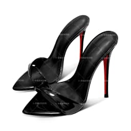 2026 new pointed black matte high heels for women, super high heels, open toed sandals, slim heels, sexy outer half slippers