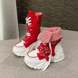 Women's Platform Boots New Round Head Belt Buckle Locomotive Boots European and American Thick-soled Boots for Women Botas Mujer