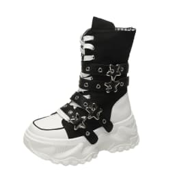 Women's Platform Boots New Round Head Belt Buckle Locomotive Boots European and American Thick-soled Boots for Women Botas Mujer