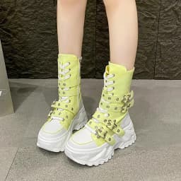 Women's Platform Boots New Round Head Belt Buckle Locomotive Boots European and American Thick-soled Boots for Women Botas Mujer
