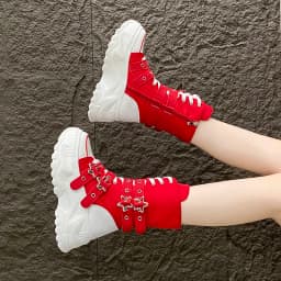 Women's Platform Boots New Round Head Belt Buckle Locomotive Boots European and American Thick-soled Boots for Women Botas Mujer