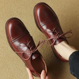 Women's cow leather carving British style lace-up flats oxfords round toe high quality soft comfortable casual female daily shoe