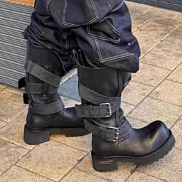 Dark Style Knight Boots for Men's and Women's Belt Buckles Upturned Motorcycle Boots Retro Long Boots Mid Tube Combat Boots