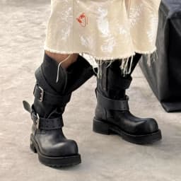 Dark Style Knight Boots for Men's and Women's Belt Buckles Upturned Motorcycle Boots Retro Long Boots Mid Tube Combat Boots