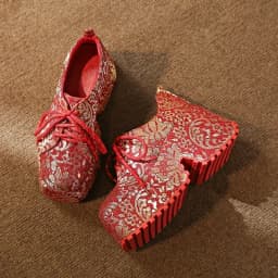 2026 New Ethnic Embroidery Single Shoes Red Ethnic Style Banquet Shoes Luxury Thick Soled Women's Height Increasing Shoes