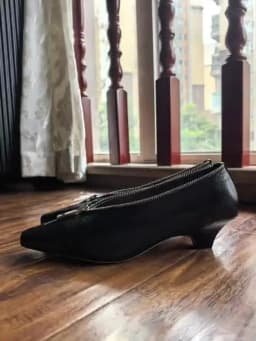MKKHOU Fashion Pumps New High Quality Genuine Leather Square Head Zipper High Heels Commuter Low Heel Leather Shoes Women