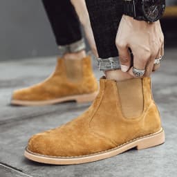 Fashion Suede Desert Boots Men High Top Chelsea Boots Leather Casual Shoes Male Slip on Footwear Low-heel Outdoor Work Boots Man