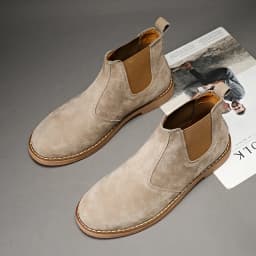 Fashion Suede Desert Boots Men High Top Chelsea Boots Leather Casual Shoes Male Slip on Footwear Low-heel Outdoor Work Boots Man