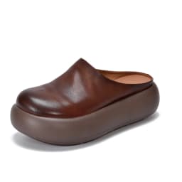 ZXRYXGS Top Cowhide Full Real Leather Slippers Wedges Thick Sole Heighten Shoes 2026 New Summer Round Toe Women Fashion Slippers