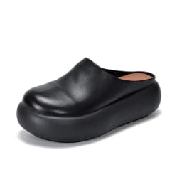ZXRYXGS Top Cowhide Full Real Leather Slippers Wedges Thick Sole Heighten Shoes 2026 New Summer Round Toe Women Fashion Slippers