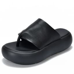 ZXRYXGS Top Cowhide Full Real Leather Slippers Wedges Thick Sole Heighten Shoes 2026 New Summer Round Toe Women Fashion Slippers