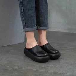 ZXRYXGS Top Cowhide Full Real Leather Slippers Wedges Thick Sole Heighten Shoes 2026 New Summer Round Toe Women Fashion Slippers