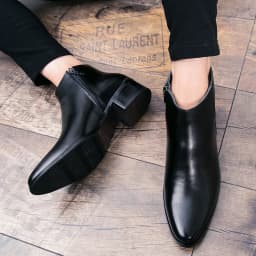 Classic Black Men's Chelsea Boots British Style Pointed Toe Leather Ankle Boots Man Slip-on Boots Zip High Top Dress Shoes Man
