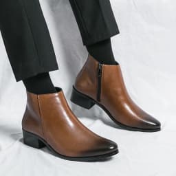 Classic Black Men's Chelsea Boots British Style Pointed Toe Leather Ankle Boots Man Slip-on Boots Zip High Top Dress Shoes Man