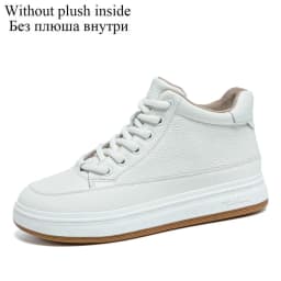 DRKANOL Fashion Women High Top Board Shoes Concise Solid Color Genuine Cow Leather Flat Shoes Autumn Winter Warm Casual Sneakers