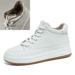 DRKANOL Fashion Women High Top Board Shoes Concise Solid Color Genuine Cow Leather Flat Shoes Autumn Winter Warm Casual Sneakers