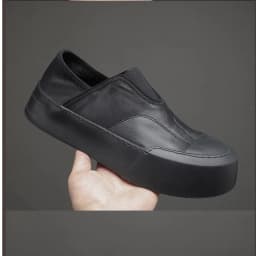 YETTIES Men's White Slip-On Loafers, Chunky Sole All-Day Comfort, Premium Genuine Leather Minimalist Luxury Skate Shoes