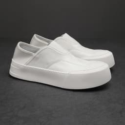 YETTIES Men's White Slip-On Loafers, Chunky Sole All-Day Comfort, Premium Genuine Leather Minimalist Luxury Skate Shoes