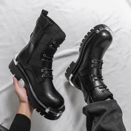 Men Chelsea Boots PU Solid Color Thick Sole Height Increasing High Top Metal Big Toe Workwear Boots