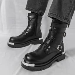 Men Chelsea Boots PU Solid Color Thick Sole Height Increasing High Top Metal Big Toe Workwear Boots