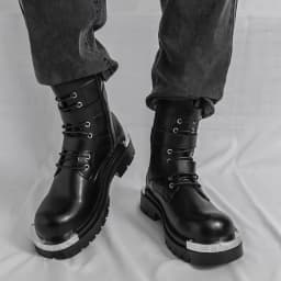 Men Chelsea Boots PU Solid Color Thick Sole Height Increasing High Top Metal Big Toe Workwear Boots