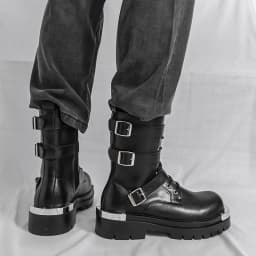 Men Chelsea Boots PU Solid Color Thick Sole Height Increasing High Top Metal Big Toe Workwear Boots