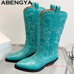 Classic Knee High Cowboy Knight Boots Women Multicolour Quality Real Leather Pointy Toe Chelsea Boots Winter Fashion Week Boots