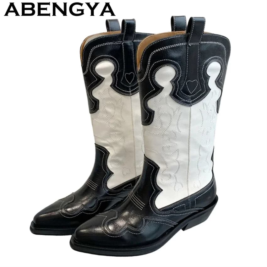 Classic Knee High Cowboy Knight Boots Women Multicolour Quality Real Leather Pointy Toe Chelsea Boots Winter Fashion Week Boots