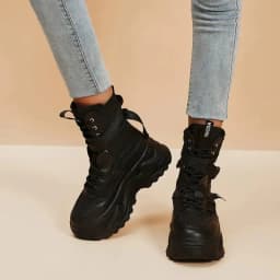 Chunky Platform Black Motorcycle Boots Thick Bottom Lace Up Vulcanized Shoes Woman Autumn Winter 2026 Ankle Botas De Mujer 2022