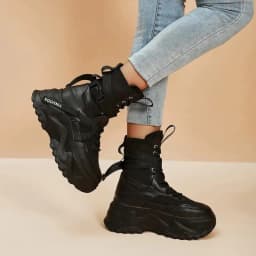 Chunky Platform Black Motorcycle Boots Thick Bottom Lace Up Vulcanized Shoes Woman Autumn Winter 2026 Ankle Botas De Mujer 2022