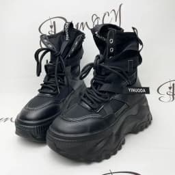 Chunky Platform Black Motorcycle Boots Thick Bottom Lace Up Vulcanized Shoes Woman Autumn Winter 2026 Ankle Botas De Mujer 2022