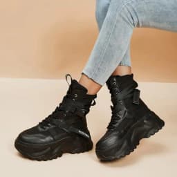 Chunky Platform Black Motorcycle Boots Thick Bottom Lace Up Vulcanized Shoes Woman Autumn Winter 2026 Ankle Botas De Mujer 2022