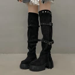 2026 New Niche Belt Buckle Large Tube Circumference Stacked Over The Knee Thick Sole Increasing Fashion Boots