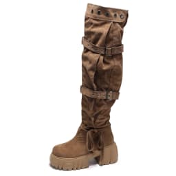 2026 New Niche Belt Buckle Large Tube Circumference Stacked Over The Knee Thick Sole Increasing Fashion Boots
