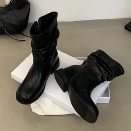 Eilyken Retro Pleated Women's Ankle Boots Belt Buckle Short Boots Round Toe Low Heels Designer Elegant Casual Ladies Booties