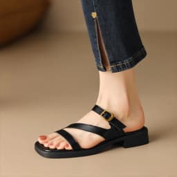 Slippers Women's One Strap Solid Color Flats Open Toe Narrow Band Flat Thick Bottom Slides Summer Outside Vacation Sandals