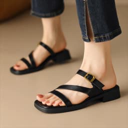 Slippers Women's One Strap Solid Color Flats Open Toe Narrow Band Flat Thick Bottom Slides Summer Outside Vacation Sandals