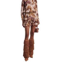 Women's Suede Fringe Knee High Boots Pointed Toe Stiletto Heels Pull On Western Cowboy Tall Boots Party Club Fashion Footwear