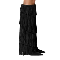 Women's Suede Fringe Knee High Boots Pointed Toe Stiletto Heels Pull On Western Cowboy Tall Boots Party Club Fashion Footwear