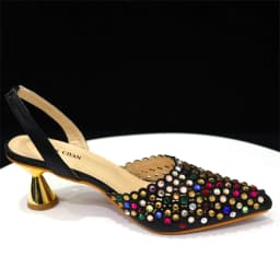 Elegant Multicolor Rhinestone Slingback Heels & Bucket Bag Set Luxury Crystal Matching Kit for Wedding Party Evening Bridal Form