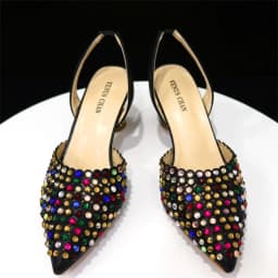 Elegant Multicolor Rhinestone Slingback Heels & Bucket Bag Set Luxury Crystal Matching Kit for Wedding Party Evening Bridal Form