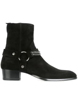 New Brown /Black Suede Leather Shoes Chains Harness Buckle Men Boots Stacked Heel Anke Boots Side Zip Men Fashion Boots Shoes
