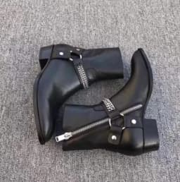 New Brown /Black Suede Leather Shoes Chains Harness Buckle Men Boots Stacked Heel Anke Boots Side Zip Men Fashion Boots Shoes