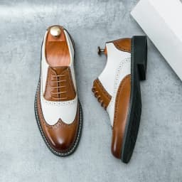 British Leather Shoes Men Match Color White Brown Leather Business Casual Brock Carved Retro Dress Shoes for Men