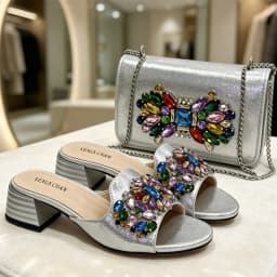 Italian Fashion Banquet Shoes and Bags African Women's Hand Bags with Rhinestone Decoration and Women's High Heels