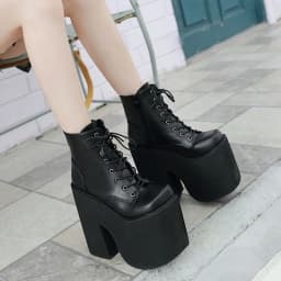 Gdgydh Chunky Heel Motorcycle Boots Women Platform Ankle Boots Lace Up Punk Cosplay Thick Sole Goth Girls Shoes Big Size 43